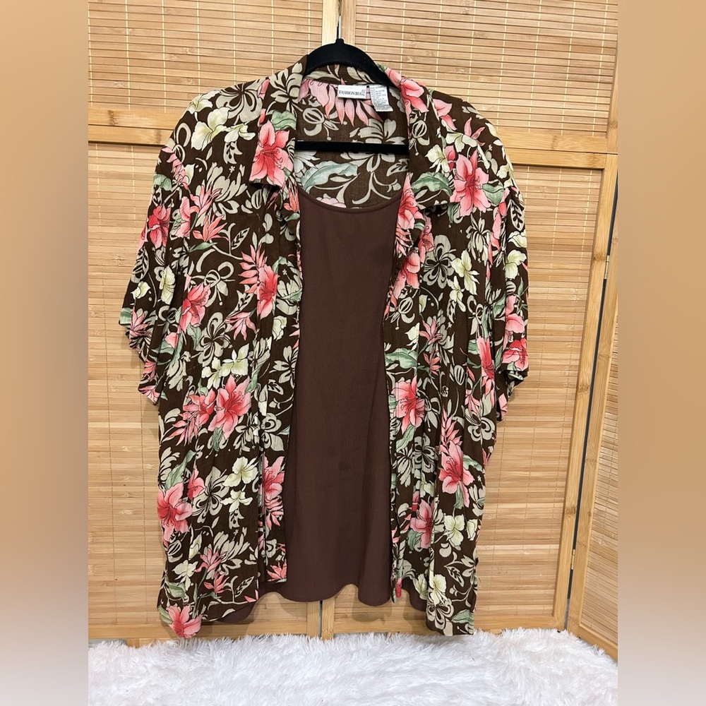 Fashion Bug blouse tropical floral print built in cami vintage shirt woman’s 4x